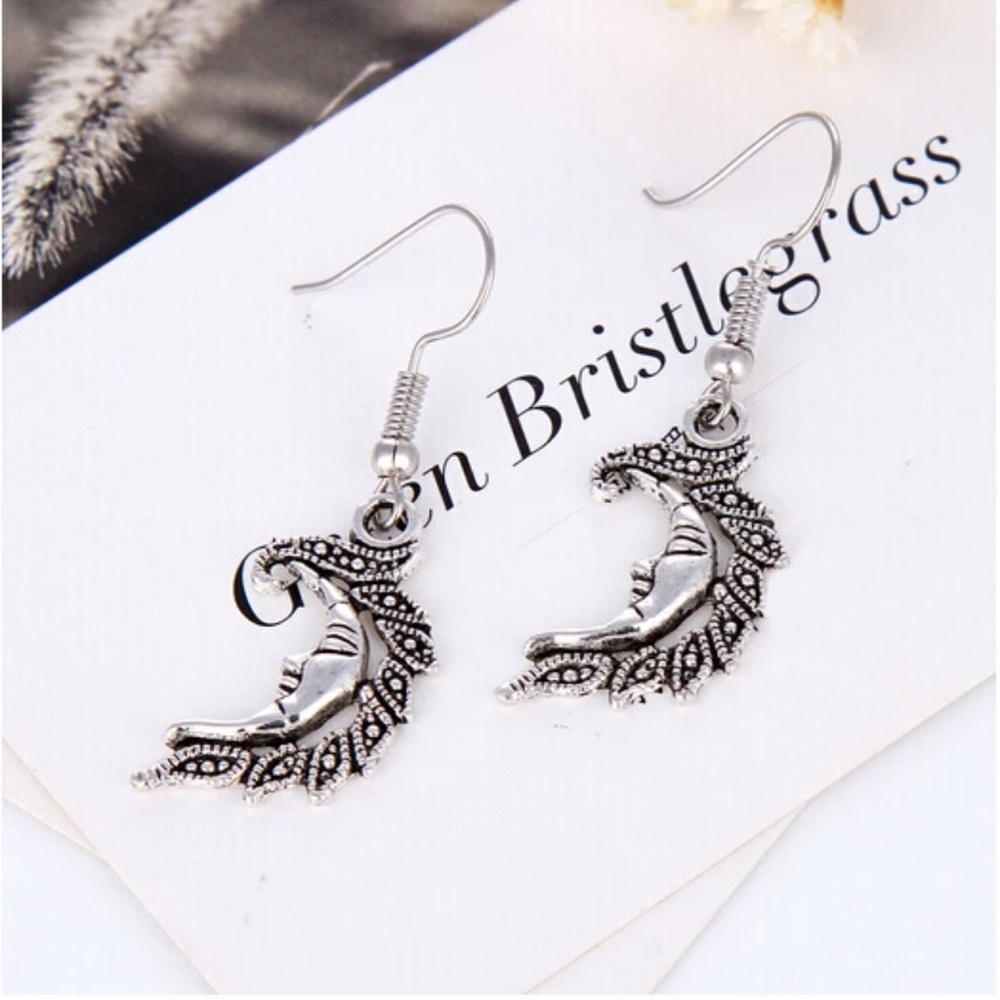 New Boho Sterling Silver Moon Goddess Handmade Dangle Earrings - Picture 5 of 11
